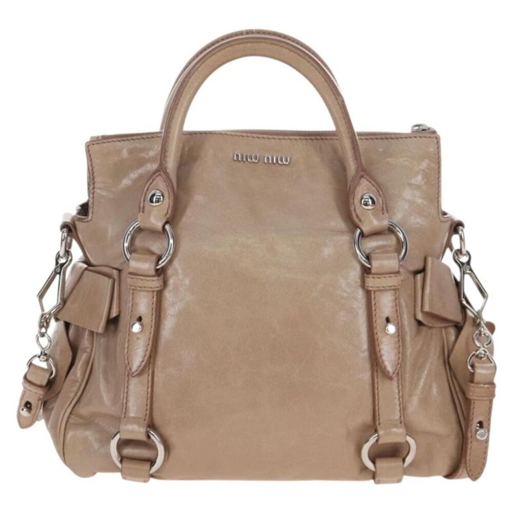 Miu Miu Bow Satchel Cervo Leather Beige Leather Handbag